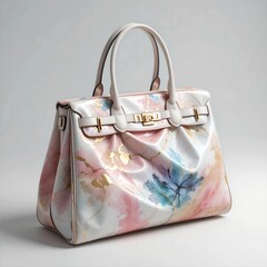 Elegant Handbag with Watercolor Floral and Gold Design Stylish Women's Fashion Accessory