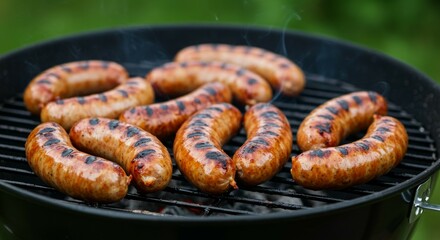 Grilling Sausages on Barbecue for Summer Cookout