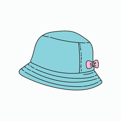 Light blue bucket hat with a small pink bow on the side, perfect for a casual sunny day.