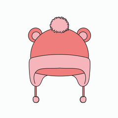 Adorable pink winter hat with bear ears, ear flaps, pom-poms, and a cozy fleece design.