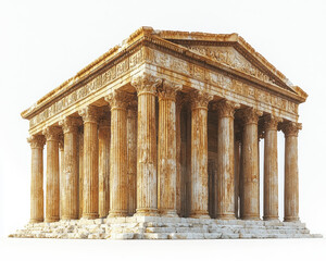 Obraz premium Ancient Greek or Roman Temple with Corinthian Columns on Isolated White Background