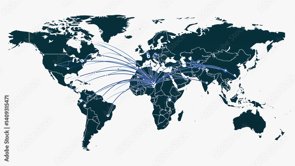 Aufkleber global network connectivity and data transfer visualization on world map
