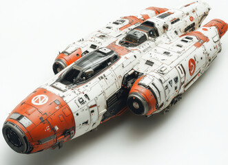 High-Quality Spaceship Design in White and Red Isolated on Pure White Background