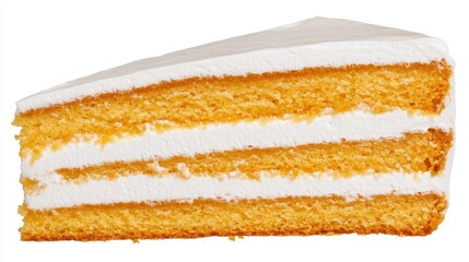 Fototapeta premium Delicious Slice of Layered Cake with Creamy Frosting on White Background Sweet Dessert Temptation