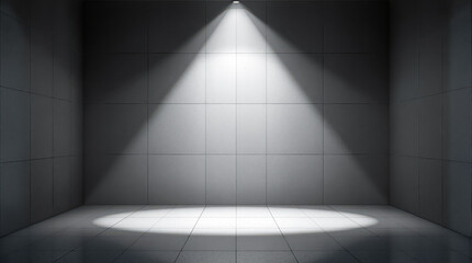 Obraz premium spotlight illuminates empty room with gray and white tiles