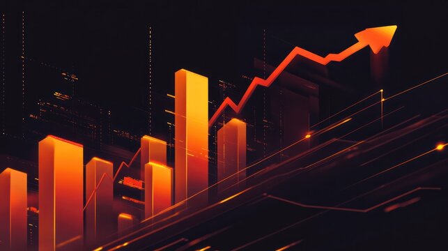 Abstract data visualization with rising graph and urban elements, suitable for digital marketing or financial themes