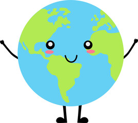 Cute Earth character smiling happily with both hands up.