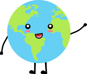  Happy cartoon globe raising one hand and smiling.