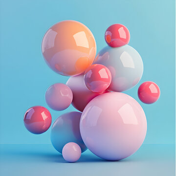 Spherical Harmony: A composition of translucent spheres in a vibrant display, evoking a sense of balance and playfulness. The spheres float in an equilibrium of colors against a minimalist background.