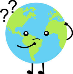 Confused Earth with question marks above head.