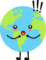 Surprised Earth with wide eyes and exclamation marks.