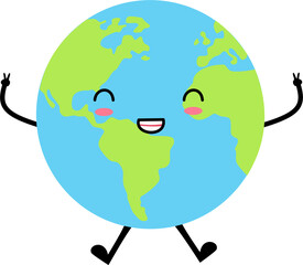 Earth smiling and greeting with a raised hand.