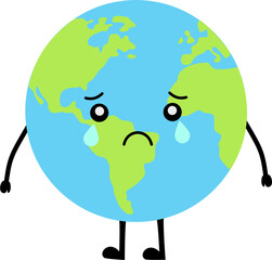 Sad Earth with downturned mouth and teary eyes.