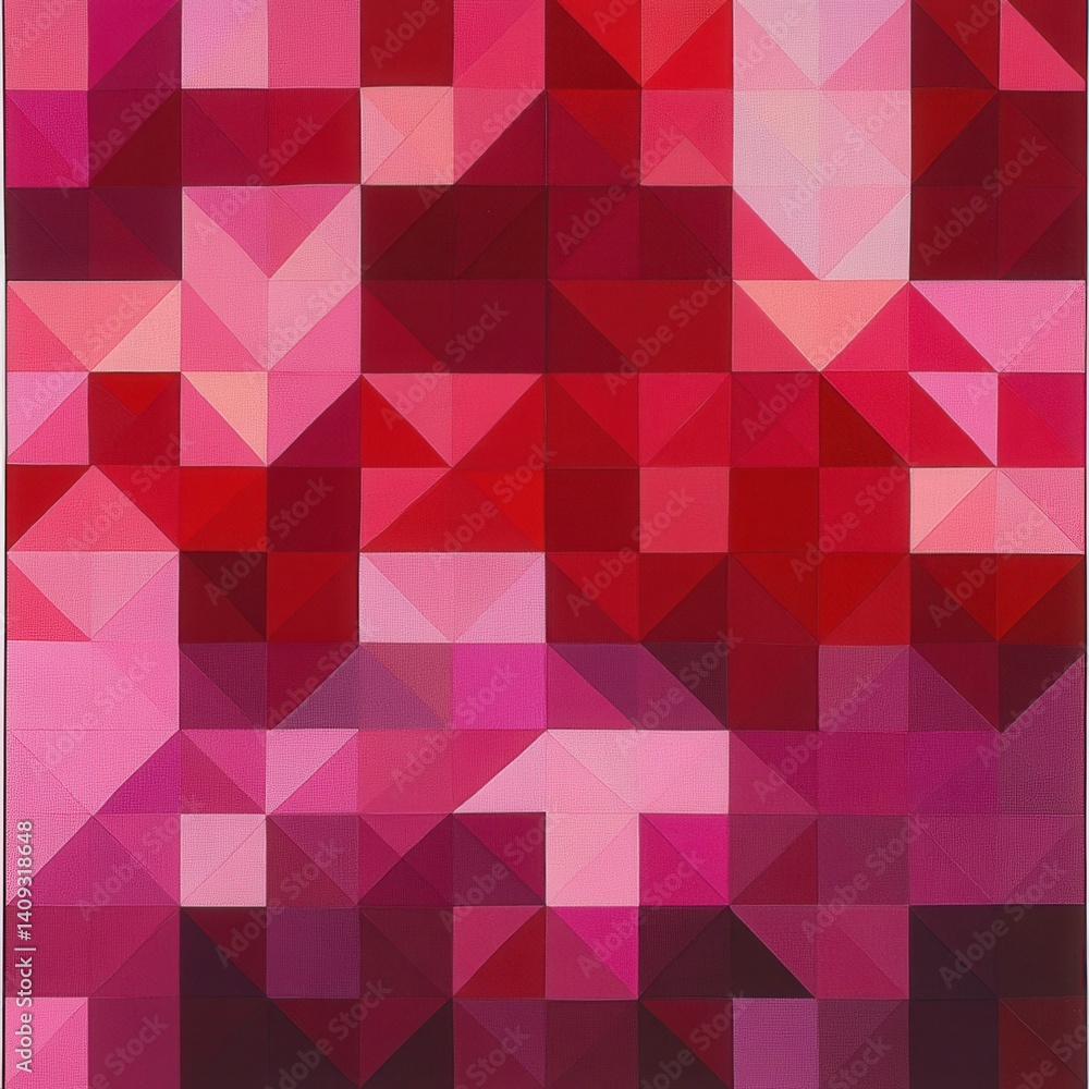 Poster geometric tapestry of ruby and rose hues a captivating mosaic of triangles and squares in a modern a