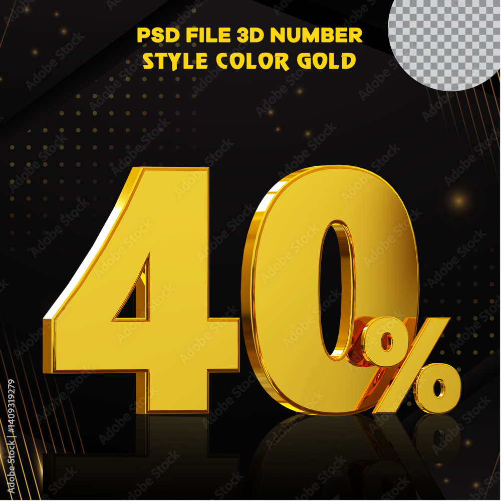Fototapete number 40 percent 3d render collection with color?? golden file eps