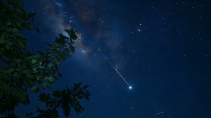 Night Sky with Shooting Star and Milky Way Galaxy