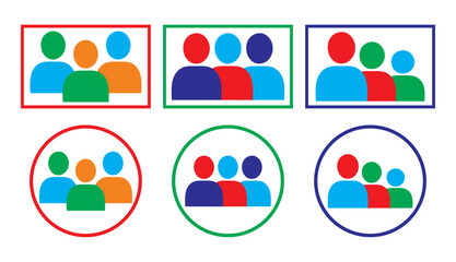Team Icon. Flat line color icon of illustrative icon depicting a group of three individuals symbolizing teamwork and collaboration. Colored Outline Icons.