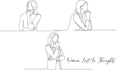 Woman Stands Lost In Thoughts With Her Arms Crossed And Stroking Her Chin Continuous One Line Art Drawing Minimalist Icon Concept Self Reflection In Editable Stroke