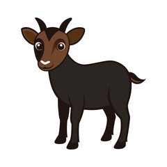 Cute cartoon goat with brown and black colors