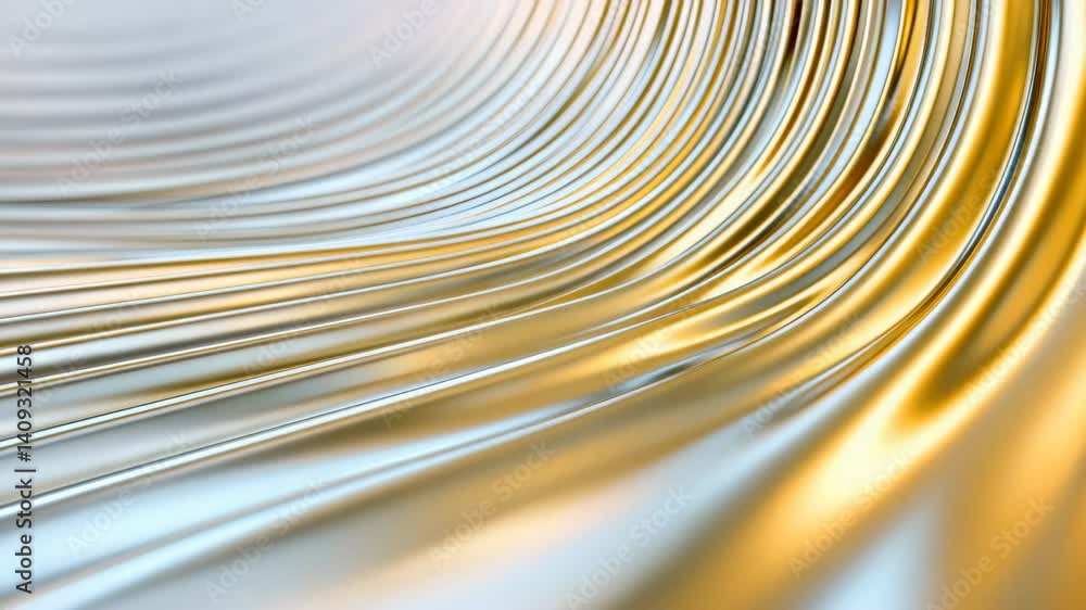 Aufkleber close-up view of flowing metallic waves with dynamic movement in gold and silver hues