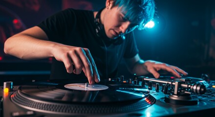 Dj performance in nightclub atmosphere