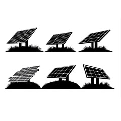 solar panels set of collection silhouette