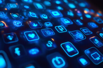 Floating icons in tech style, social media connectivity in modern visual setting