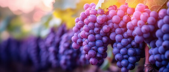 Cluster of Ripe Purple Grapes on Vine with Natural Light in Photorealistic Style