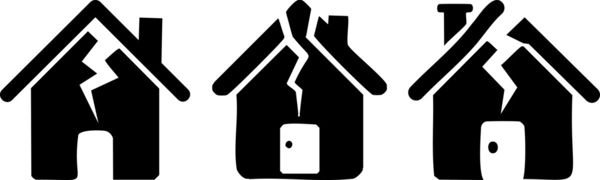 Cracked House Icon Representing Earthquake Damage