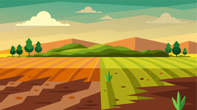 The barren field stood as a striking contrast to the lush farms nearby a harsh reminder of the fickleness of nature and its devastating consequences.. Vector illustration