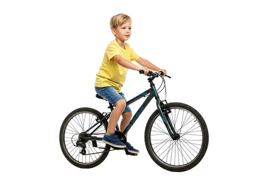 little boy riding a bicycle isolated on white - Powered by Adobe