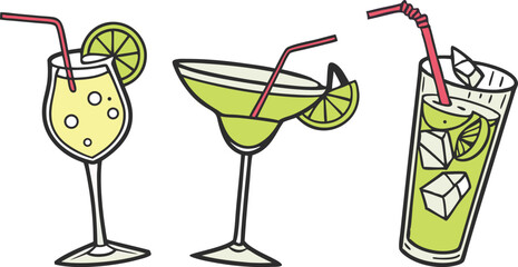 Cocktails-glass beverages drinks illustration vector design isolated on white background.