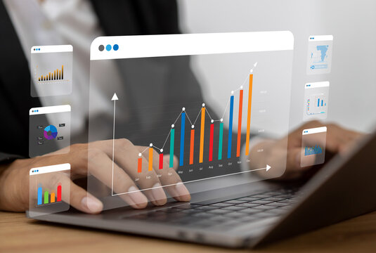 Business analytics, complex data with dashboards, multitasking expert data analyzing financial statistics, market research and digital marketing metrics, KPI, ROI, big data, financial planning