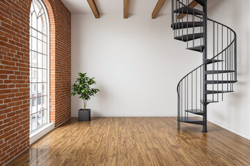 sleek metal spiral staircase in a modern loft interior