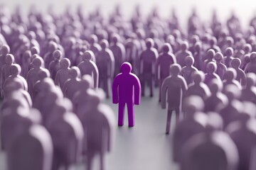 Obraz premium The purple figure of the leader is surrounded by a crowd of people. 