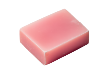 Pink soap bar resting on transparent background
