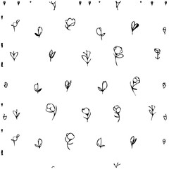 Minimalist Hand-Drawn Floral Pattern on White Backdrop