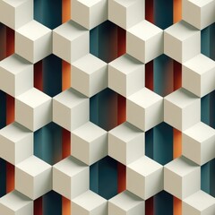 Obraz premium Geometric Cube Pattern: Modern Abstract Beige, Teal, and Orange Design