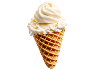 Vanilla Ice Cream Cone with Waffle Cone on a Light Brown Background (High-Resolution Image)