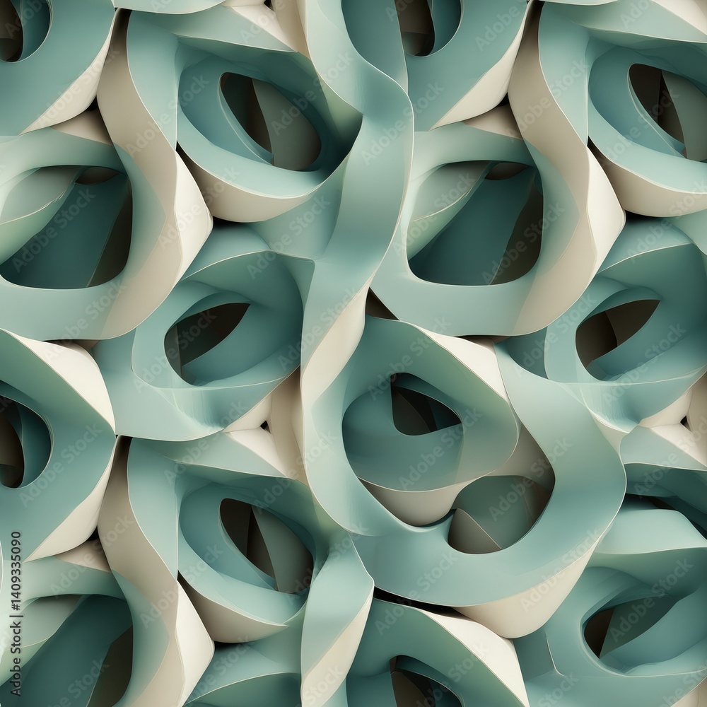Aufkleber abstract teal and cream interlocking forms: a serene 3d pattern