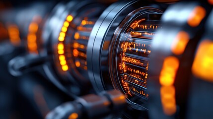 Fototapeta premium Futuristic glowing tech control panel close-up