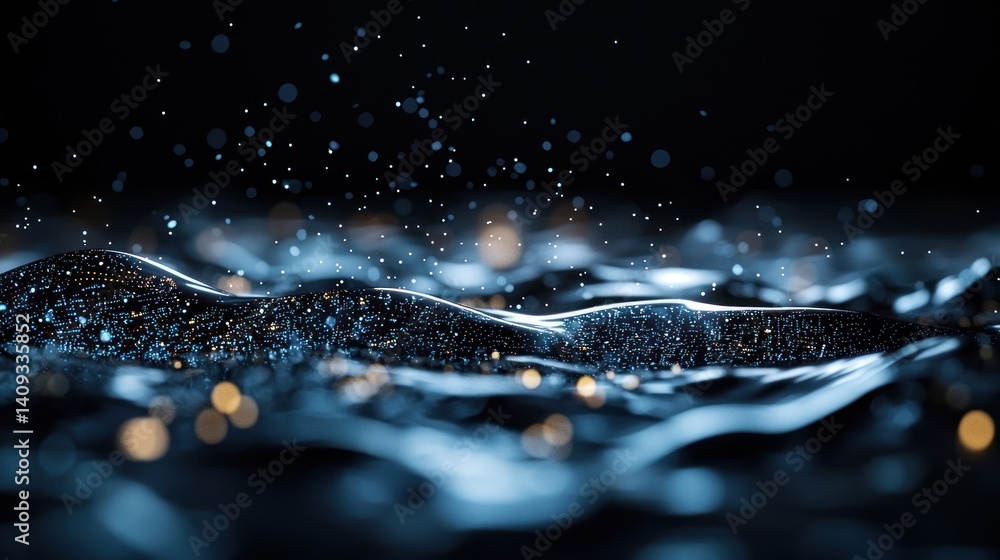 Canvas Prints abstract digital waves with particles in dark background