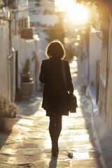 Stylish Woman in Santorini Sunset