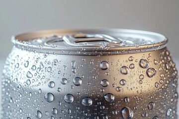 Photorealistic silver soda can mockup with condensation droplets isolated on white background high resolution