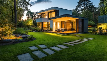 Modern House Evening Illumination