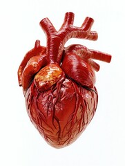 Detailed anatomical heart rendering showcasing intricate vascular structures on white