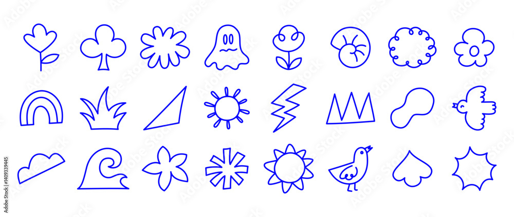 Poster vector set of minimalist design elements, flowers, doodles, scribbles - abstract background elements