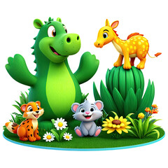 Obraz premium Dino Adventures: A Vibrant Animal Gathering