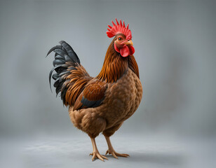 Rooster Standing Proudly on Gray Background Animal Portrait