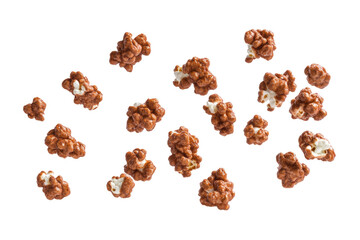 Obraz premium Delicious Chocolate Coated Popcorn Snacks Spread Across a Transparent Background